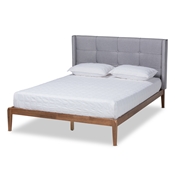 Baxton Studio Edmond Modern and Contemporary Grey Fabric Upholstered and Ash Walnut Brown Finished Wood King Size Platform Bed